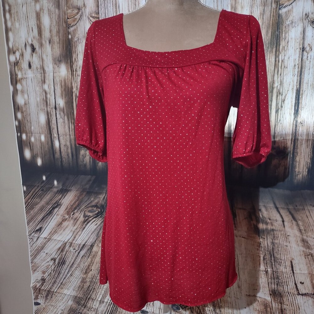 Personal Identity Red Sequined Short Sleeve Top
